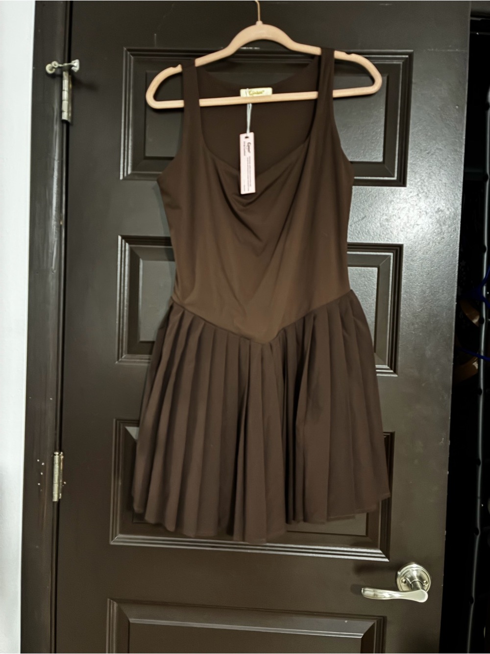 Sleeveless Brown Pleated Mini Dress